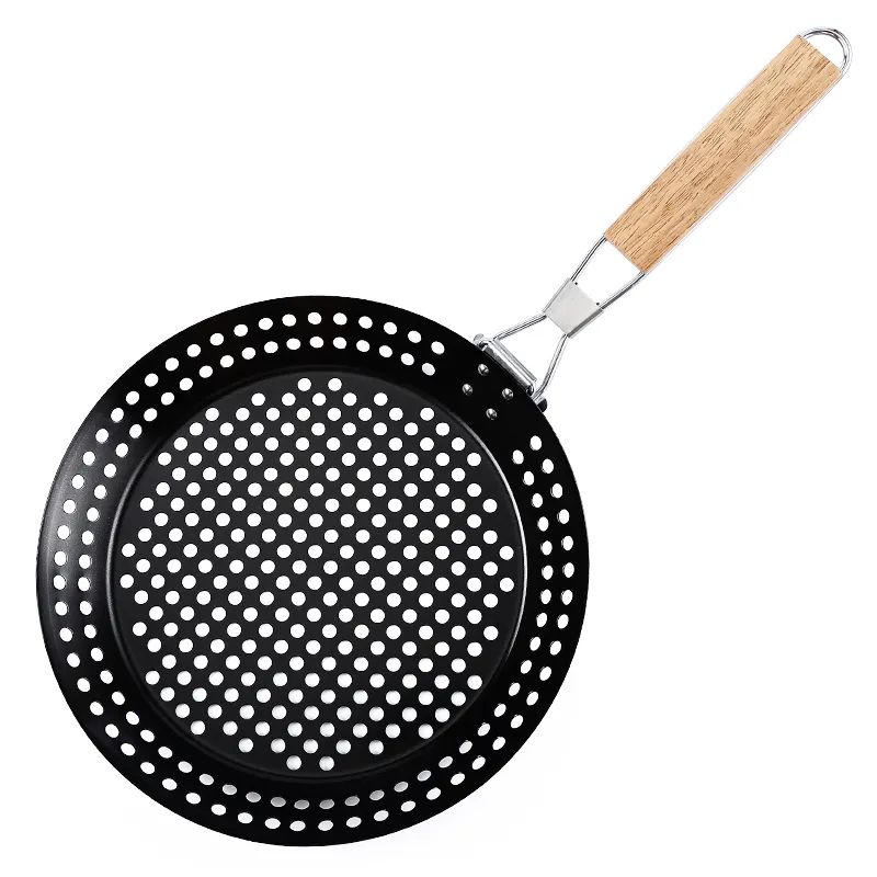 Venta caliente de acero al carbono antiadherente Pizza BBQ Pan para freír Chapati cocinar verduras cesta barbacoa Topper