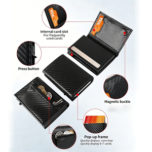 Cartera Delgada de Cuero PU con Cremallera para Monedas, Tarjetero para Hombre con Bloqueo RFID, Tarjetero de Aluminio para Negocios con Sistema Pop-up - Product Image 5