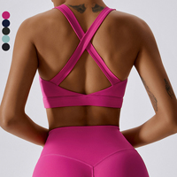 Soutien-gorge de sport pour femme, personnalisé avec logo privé, tissu matelassé double face, dos élégant, haute élasticité, une seule pièce, bretelles larges