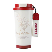 Tasse à café isotherme en acier inoxydable Lily of the Valley avec indicateur de température pour eau chaude, cadeau d'affaires