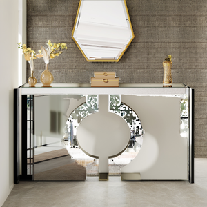 For HOGA-NY152 Contemporary Accent 43 Inch <b>Silver</b> Entryway Foyer Mirrored <b>Console</b> <b>Table</b> Hallway Entrance Living Furniture - Product Image 2
