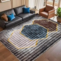 Polyester-Teppich für Wohnzimmer, Maschinen- und Handwaschbar, Sofa-Bodenmatte, Schlafzimmer-Bettvorleger, Plüsch-Villa mit Gestreiftem Geometrischem Muster