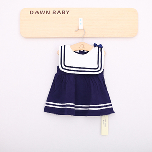 100% cotone di stile del blu marino del collare del marinaio senza maniche bambino di estate della ragazza <span class=keywords><strong>abiti</strong></span> per le ragazze - Product Image 3