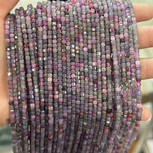 Perles carrées facettées en rubis et saphir naturels de 3 mm, perles de pierre précieuse de rubis pour la fabrication de bijoux DIY, fil complet - Product Image 1