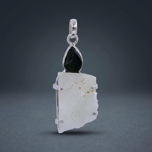 Art Palace Colgante de Plata 925 con Moldavita y Tektita Libia de Diseño Geométrico, Accesorio de Joyería Elegante para Oficina/Trabajo - Product Image 3