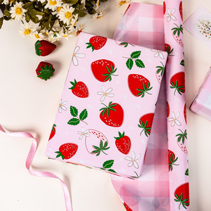 Pink Strawberry <b>Pattern</b> Gift Wrapping <b>Paper</b> Double Side Art <b>Paper</b> Roll Eco-Friendly Offset Printing Craft Packaging - Product Image 1