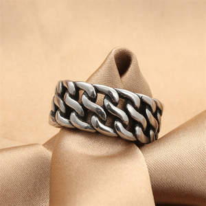 Men's Titanium Steel Chain <b>Ring</b> <b>Silver</b> Retro Punk Style Geometric Design 280626 - Product Image 1