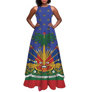 Abiti Tradizionali Haitiani Eleganti Abiti Estivi da Club e Festa Aderenti Senza Maniche Lunghi con Bandiera Haitiana per Donne - Product Image 3