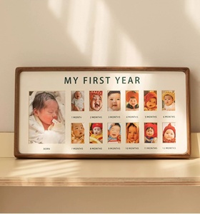Cadre photo en bois massif pour bébé, coins arrondis, collage de photos mensuelles, souvenir de nouveau-né, cadeau direct usine - Product Image 1