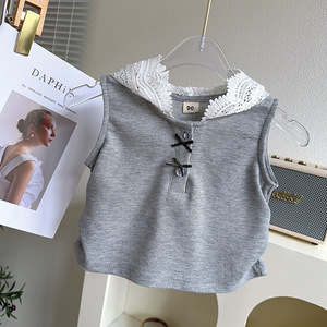 Set di <span class=keywords><strong>pantaloncini</strong></span> da ragazza alla moda in stile coreano, vestiti estivi da <span class=keywords><strong>bambina</strong></span>, nuovo Set da due pezzi con cappuccio in pizzo - Product Image 4