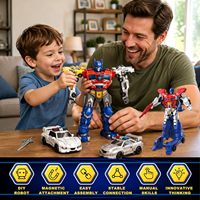 Jouets robots transformables magnétiques 6 en 1 pour garçons, 6 véhicules se combinent en 3 robots ou 1 grand robot avec accessoires