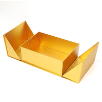 Boîte cadeau rigide pliable en or et argent sur mesure, emballage plat, double porte, fermeture magnétique