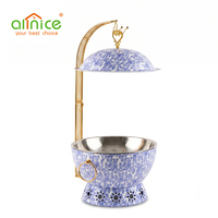 Chauffe-Plat Buffet en Acier Inoxydable Style Luxe Classique Porcelaine Bleue et Blanche pour Fêtes et Mariages