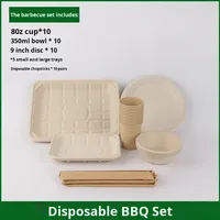 Assiettes, bols, baguettes, gobelets et assiettes de barbecue en plastique PLA+ biodégradable pour pique-nique en plein air et déchets organiques