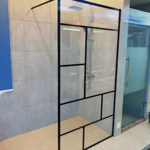 Desain Eropa partisi pintu Pancuran Walk-In bingkai U Aluminium Panel Pancuran kamar mandi tahan air hitam
