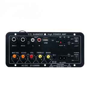 Mạch khuếch đại âm thanh xe hơi BT AC220V 12V 24V kỹ thuật số, loa siêu trầm stereo, tích hợp hai micro karaoke, dành cho loa 6-12 inch - Product Image 1