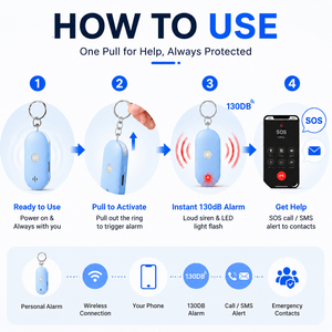 <span class=keywords><strong>Alarm</strong></span> Keamanan Pribadi 130dB SOS Gantungan Kunci Pertahanan Diri Perangkat Keamanan Darurat untuk Wanita Anak-anak Berjalan Berlari Perjalanan Kampus - Product Image 2