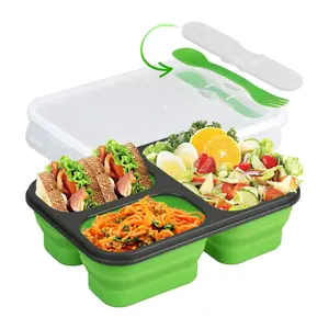 Wholesale portable 3 compartment silicon lunch boxes suppliers kids silicone hot food storage container