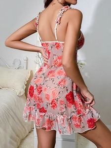 ชุดชั้นในเซ็กซี่แบบใหม่สำหรับผู้หญิงสไตล์ยุโรปและอเมริกา ผ้าตาข่ายบางโปร่งลายดอกไม้ สายรัดกระโปรง - Product Image 6