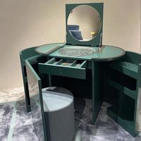 Table de maquillage moderne de luxe minimaliste italienne vert émeraude avec porte pliante pour chambre à coucher, table de maquillage haut de gamme