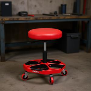 Taburete mecánico rodante neumático rojo con capacidad para 330 libras y asiento acolchado para mesas de trabajo - Product Image 2