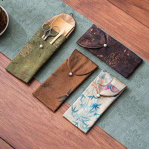Bolsa de Almacenamiento para Ceremonia del Té, Diseño Seis Caballeros, Rectangular, de Algodón, Portátil, para Herramientas de Té, Embalaje a Prueba de Golpes - Product Image 4