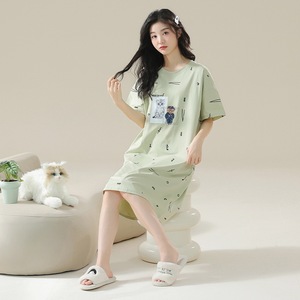 Chemise de nuit en pur coton pour femme Jiao Cai Meng, manches courtes, couleur claire, vêtements de nuit d'été 2025 MLXL2XL3XL4XL - Product Image 4