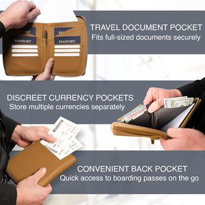 Genuine Leather Passport <b>Holder</b> 7 Inch Zipper Bi-Fold Multi-Functional <b>Document</b> Case For <b>Travel</b> Everyday Use - Product Image 3