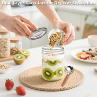 En gros, pots Mason en verre transparent, hermétiques, portables, de qualité alimentaire et résistants à la chaleur, pour yaourt, salade de petit-déjeuner et préparations de nuit, avec cuillère