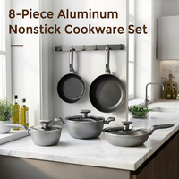 Ensemble de casseroles en aluminium forgé antiadhésif PTFE FLUXCHEF 8 pièces, compatible avec la cuisson à induction, FDA LFGB, support OEM ODM, logo personnalisé