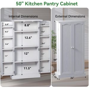 Alacena de Cocina LED de 50", Gabinete de Almacenamiento para <span class=keywords><strong>Despensa</strong></span> con Puertas, Estantes Ajustables, Aparador Buffet Independiente - Product Image 3