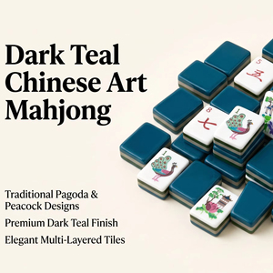 Juego de Mahjong Americano de Acrílico Estilo Chino en Azul Oscuro - 160 Fichas, Incluye Paisajes, Flores, Dragones y Monstruos - Product Image 1