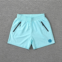 Shorts de bain pour hommes à séchage rapide, respirants, 100 % polyester, bleu clair, avec cordon de serrage, logo en caoutchouc personnalisé, short de sport uni