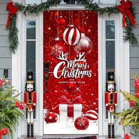 Housse de porte Joyeux Noël, rouge, avec boules de Noël, flocons de neige, boîte cadeau, bannière de porte, bannière de fête pour porte d'entrée, décorations personnalisables