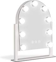 Miroir de maquillage sur pied personnalisable à écran tactile, design arqué, cadre métallique, avec 9 ampoules LED réglables