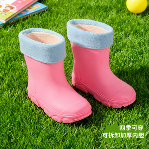 Bottes de pluie pour enfants, hauteur moyenne, antidérapantes, imperméables, doublées de polaire, chaussures en caoutchouc chaudes pour enfants, sport de plein air - Product Image 5