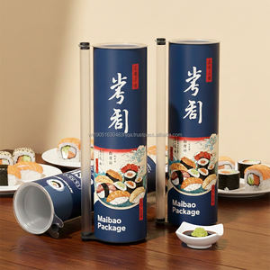 Boîte d'emballage en papier pour sushis écologique personnalisée avec fond à pousser, intérieur en aluminium et tube à sauce - Product Image 1