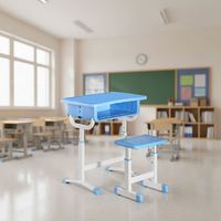 Ensemble bureau et chaise pour étudiants réglables en hauteur, durables, avec structure en métal pour l'école, la salle de classe et les études