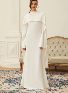 화이트 펄 트림 숄 디테일 맥시 드레스 우아한 진주 장식 케이프 슬리브 이브닝 드레스 2026 EID 아바야 여성 무슬림 드레스 - Product Image 4