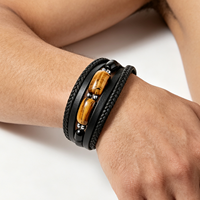 Bracelet minimaliste en pierres naturelles, fermoir magnétique en acier inoxydable, bracelet en cuir véritable multicouche, bijoux pour hommes