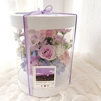 Boîte à fleurs coréenne ronde seau contenant arrangement floral boîte en papier PVC fenêtre transparente boîte à fleurs cadeau