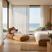 Canapé-lit modulaire japonais en tissu crème, design moderne pliable, garnissage en éponge, idéal pour balcon, salon, hôtel, villa