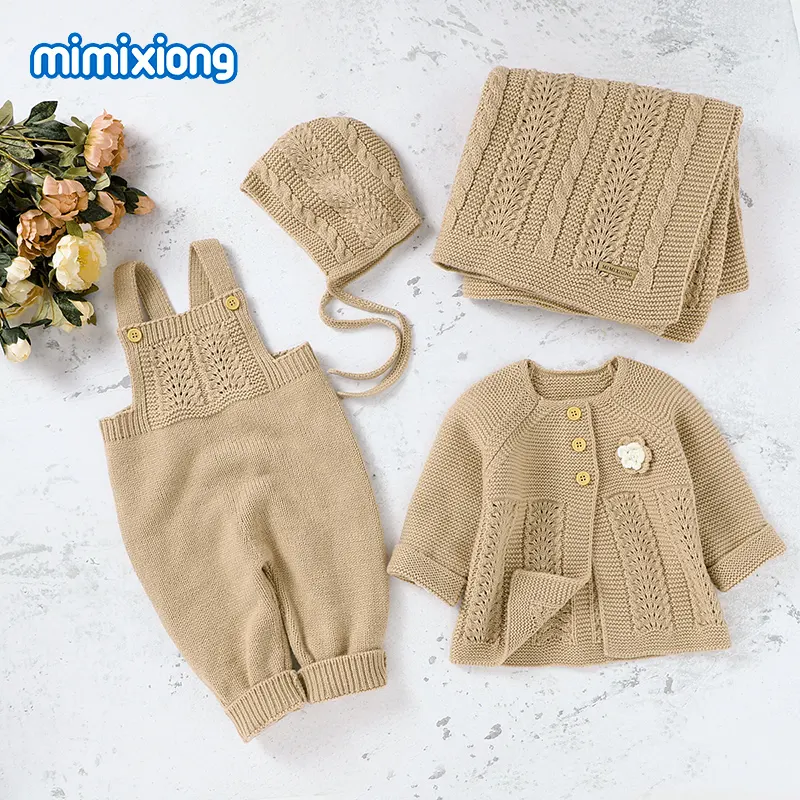 Plain Color 4 Stuks Hoeden Lange Mouwen Vesten Mouwloze Rompertjes Dekens Pasgeboren Baby Meisjes Kleding Gift Sets