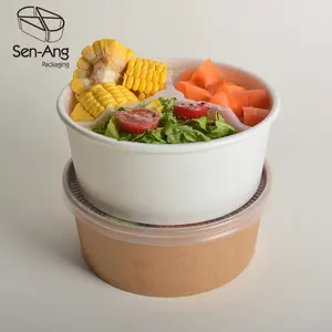 SenAng07 kaliteli parti kağıt yuvarlak gıda çorba kovası ambalaj kapağı Kraft ve plaka şeffaf salata kasesi