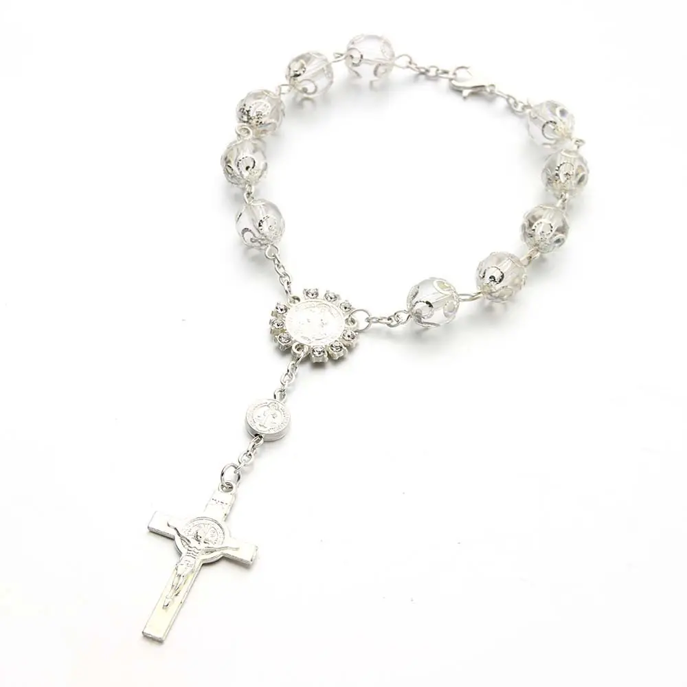 A granel de perlas de vidrio de plata Rosa Rosario de oro de la pulsera para las mujeres