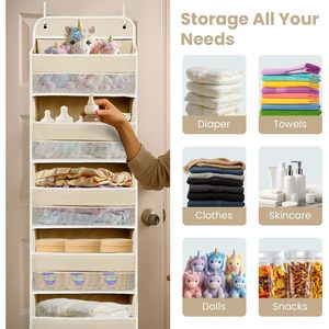 Over The Door Organizer 5 <b>Shelves</b> 8 Pockets <b>Hook</b> Type Storage Behind Door Wall Mount Non Woven Fabric 33x15x85cm - Product Image 6