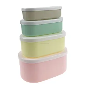 4pcs oval shape plastic lunch box with lids freezer microwave food packaging containers set