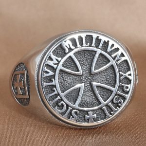 Men's Titanium Steel Cross <b>Ring</b> <b>Silver</b> Geometric Design Punk Style Gift Jewelry 213049 - Product Image 1