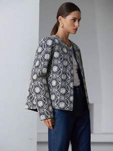 Nouvelle veste matelassée d'hiver pour femmes, sur mesure, fabriquée en usine, 2025, taille XL, toile tissée, broderie, écologique, bohème, florale, 100% coton - Product Image 5