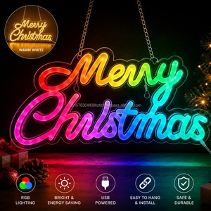 Merry Christmas integrated gradient Letreros <b>Neon</b> indoor hanging wall decoration light festive atmosphere light luminous <b>sign</b> - Product Image 1